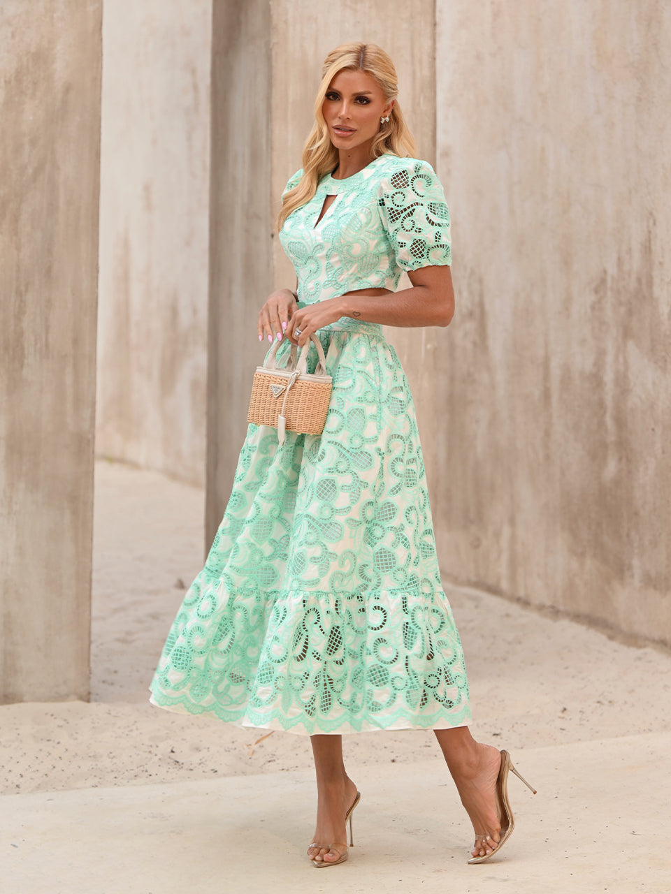 Midi Dress in Mint Green Laise Fresh Mare Green