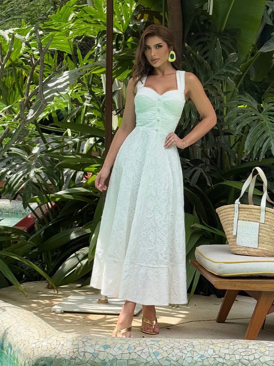 Fresh Serena Off-White Laise Midi Dress