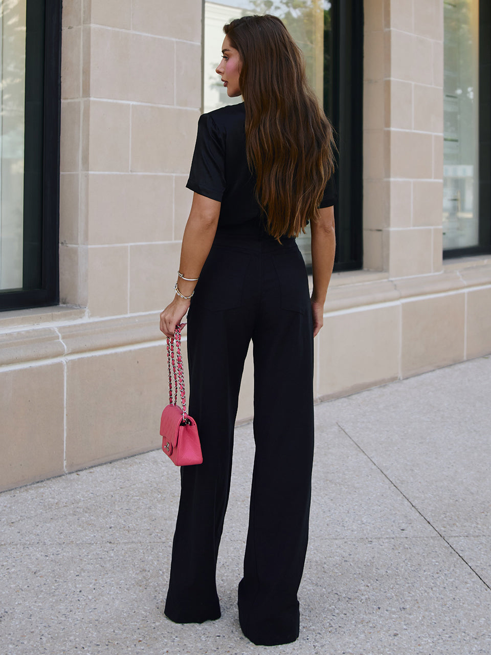 Calça Jewellery Wide Leg Preta Bordada com Pedrarias | Limonada Pink