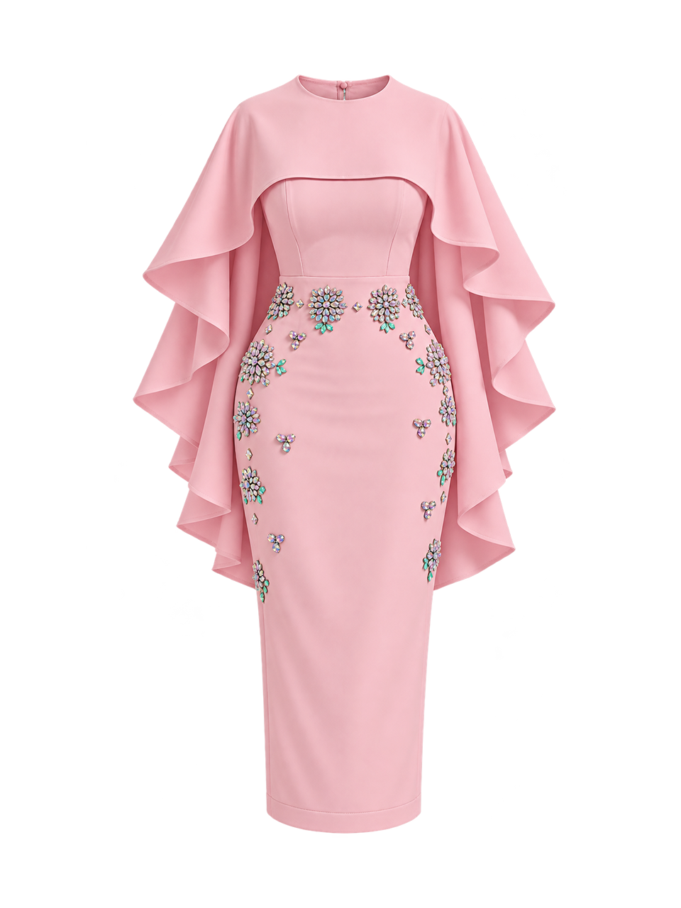 Vestido Yasmin Midi Rosa Candy com Capa em Crepe Alfaiataria Premium com Pedrarias | Limonada Pink