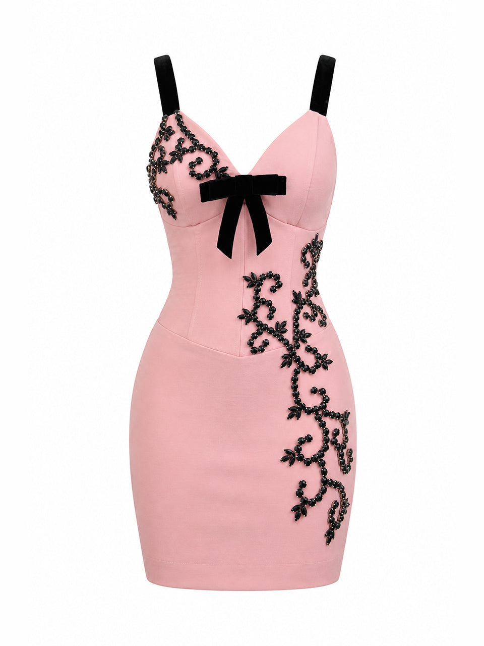 Vestido Bellarosa Curto em Crepe Rosa Chá com Bordados Manuais | Limonada Pink