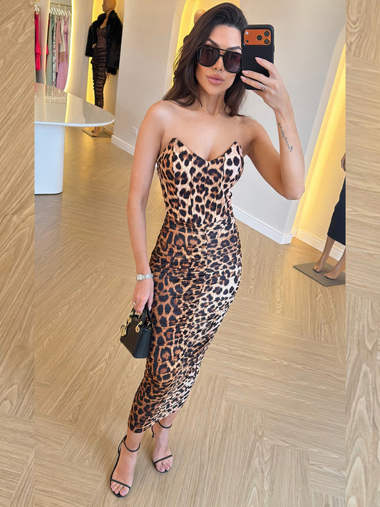 Vestido Midi Animal Print Corset by Nicole Rocha