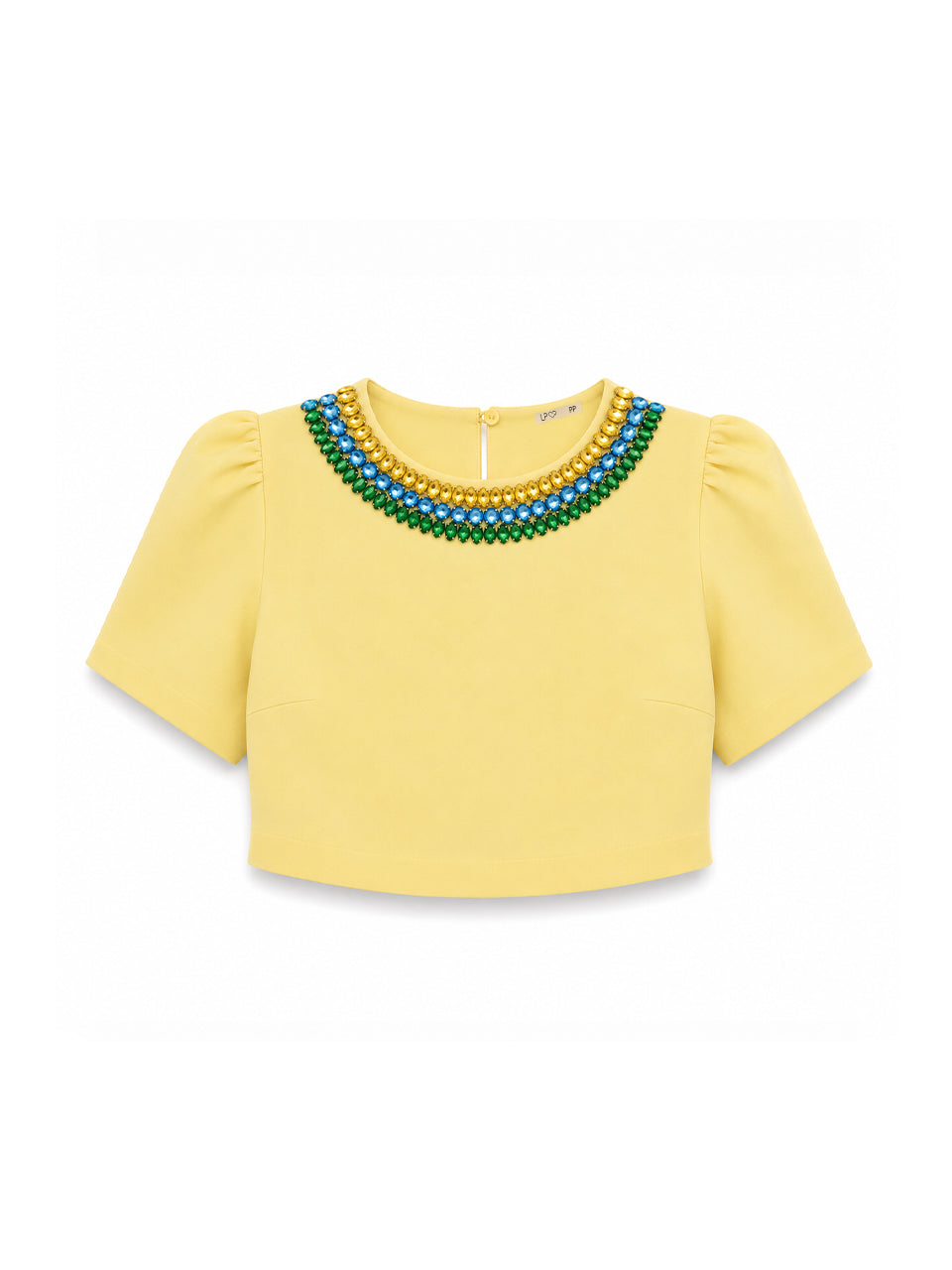 Cropped Amarelo Bordado com Ombreiras Ritmo