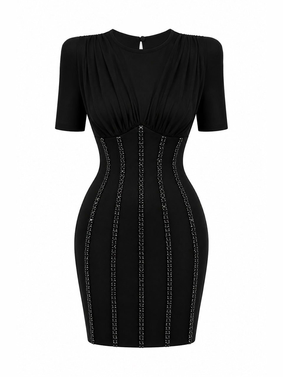 Vestido Donna Curto em Mix de Malha e Crepe Preto | Limonada Pink