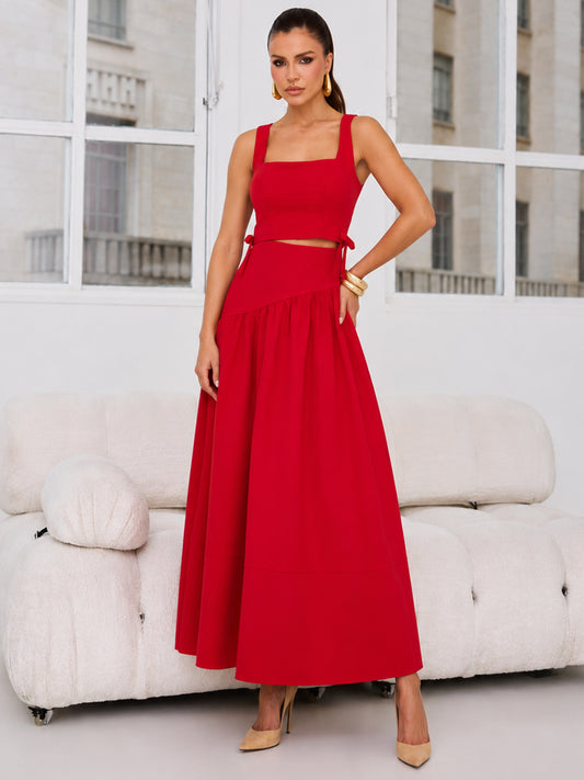 Conjunto Secretos Midi em Crepe Vermelho | Limonada Pink