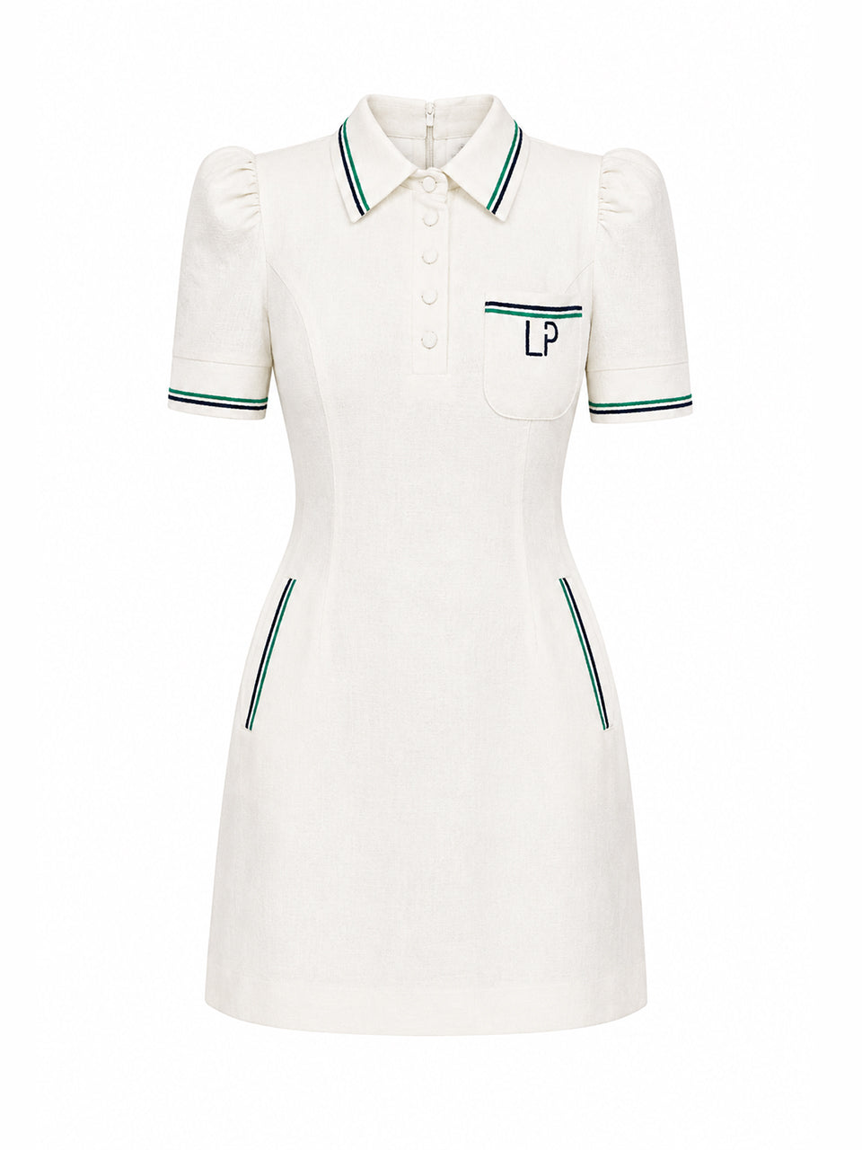 Vestido Wimbledon Curto em Linho Off-white com Bordado | Limonada Pink