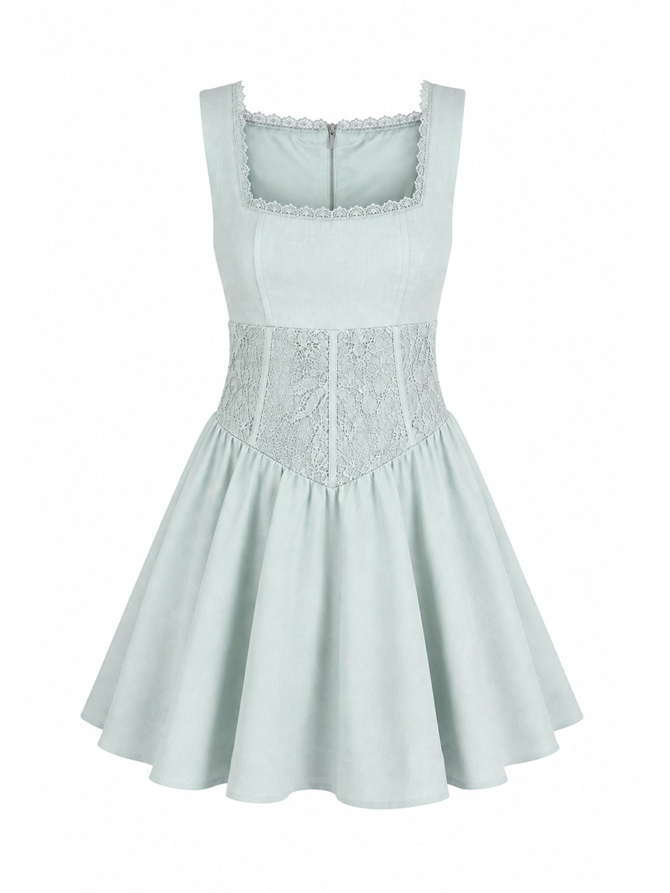 Vestido Marina Curto Rodado em Crepe e Renda Verde Menta | Limonada Pink