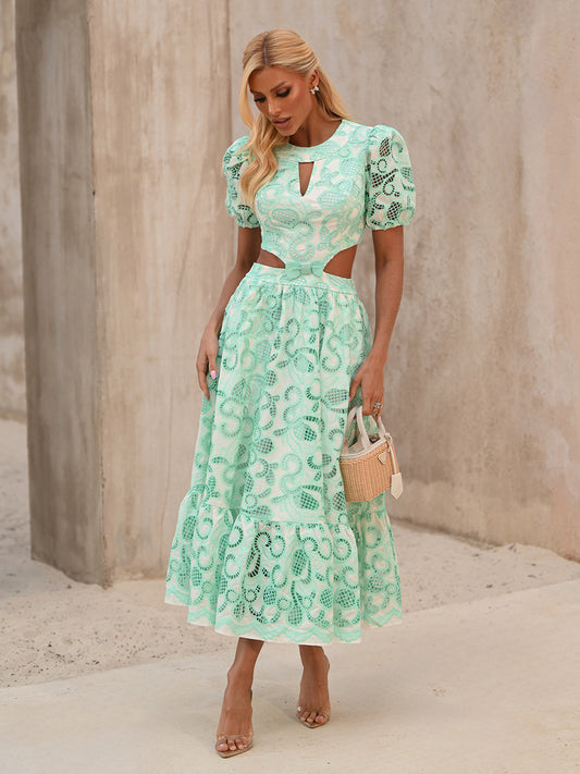 Vestido Midi em Laise Verde Menta Fresh Verde Mare