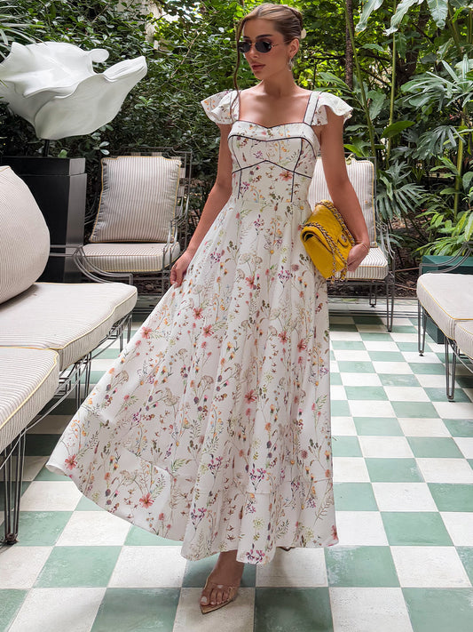 Vestido Midi em Crepe Estampado Fresh Campestre Off White Floral