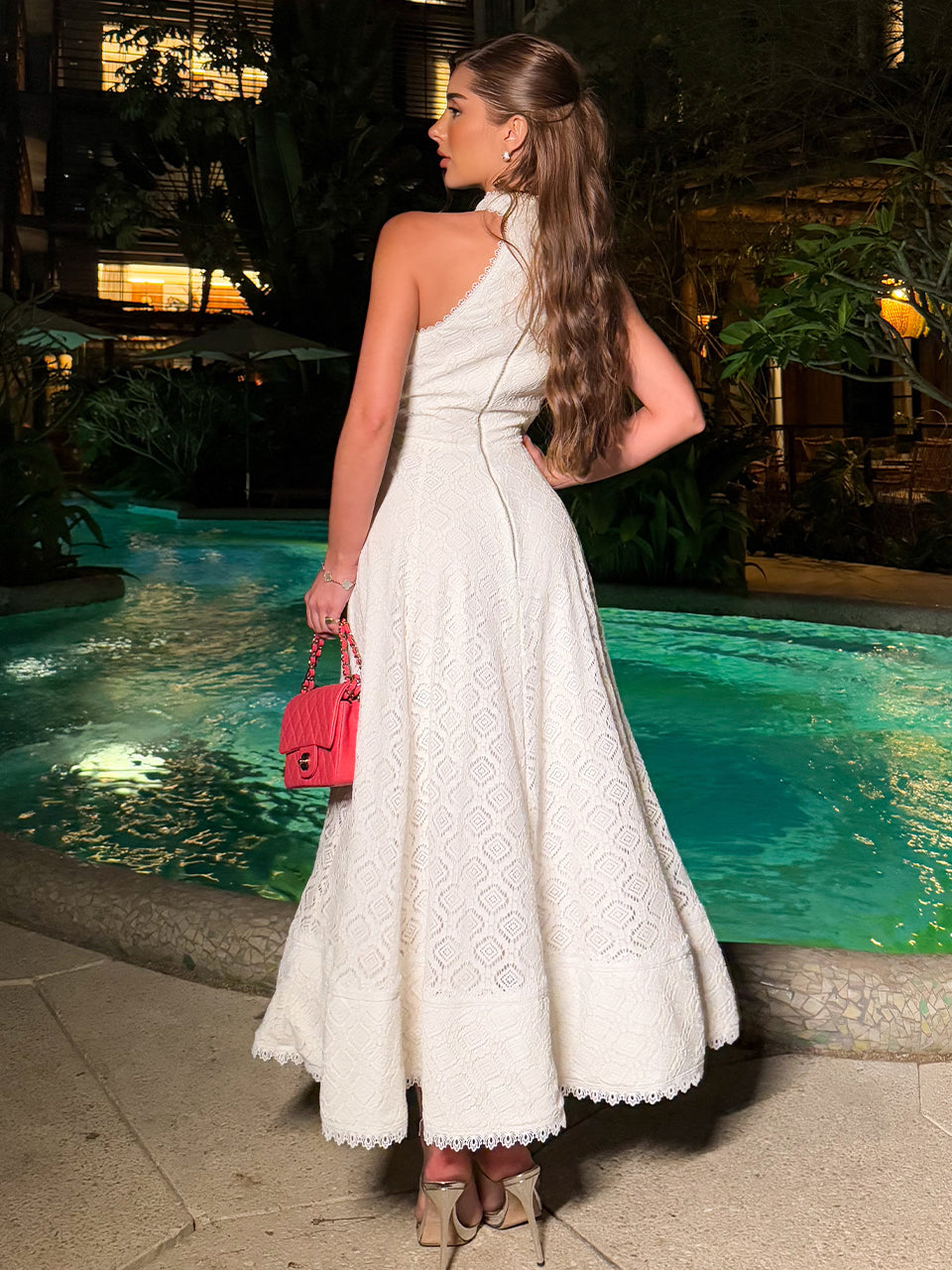 Fresh Purity Off-White Lace Midi Dress