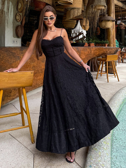 Vestido Midi em Renda Preta Fresh Notte Nera