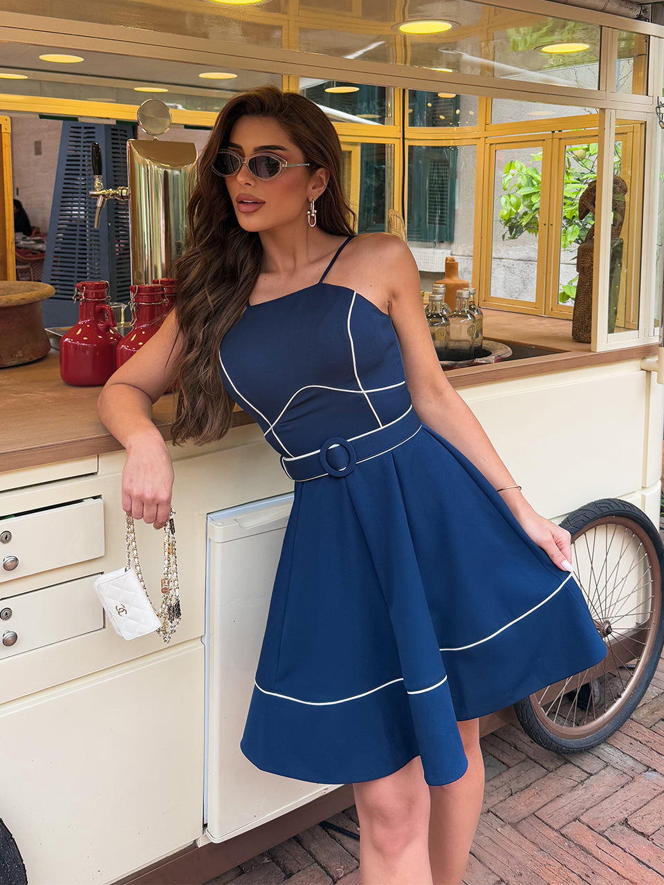Short Navy Blue Crepe Dress Fresh Blu Marina