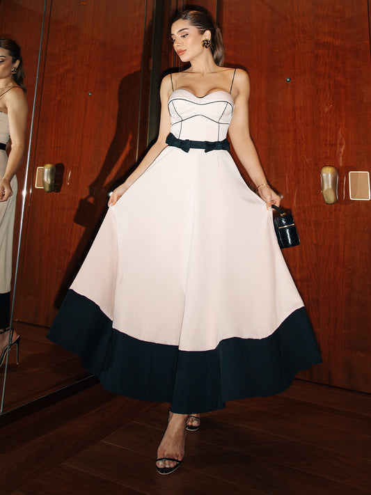 Vestido Midi Nude em Crepe Bianca