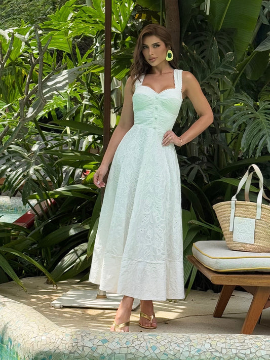 Vestido Midi em Laise Off-White Fresh Serena