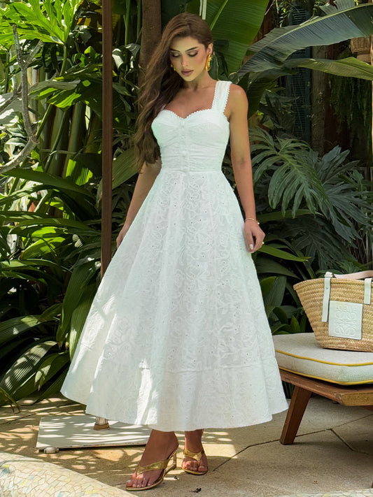 Vestido Midi em Laise Off-White Fresh Serena