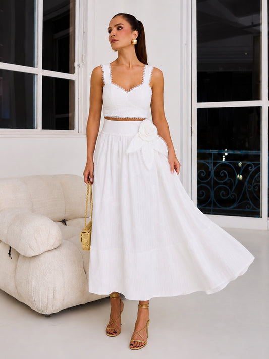 Conjunto Casablanca Midi em Cambraia Bordada Off-white | Limonada Pink