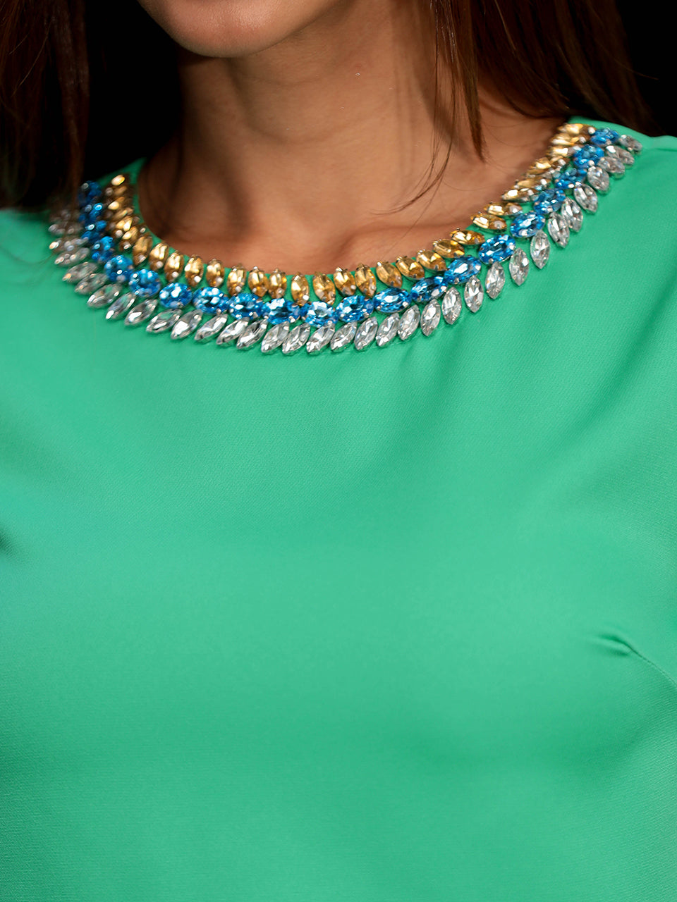 Cropped Verde Bordado com Ombreiras Ritmo