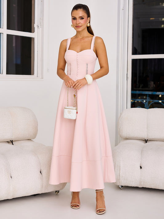 Vestido Tea & Roses Midi Rodado em Crepe Rosa Candy | Limonada Pink