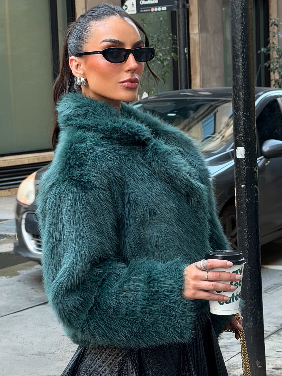 Casaco Faux Fur Verde Petróleo Date