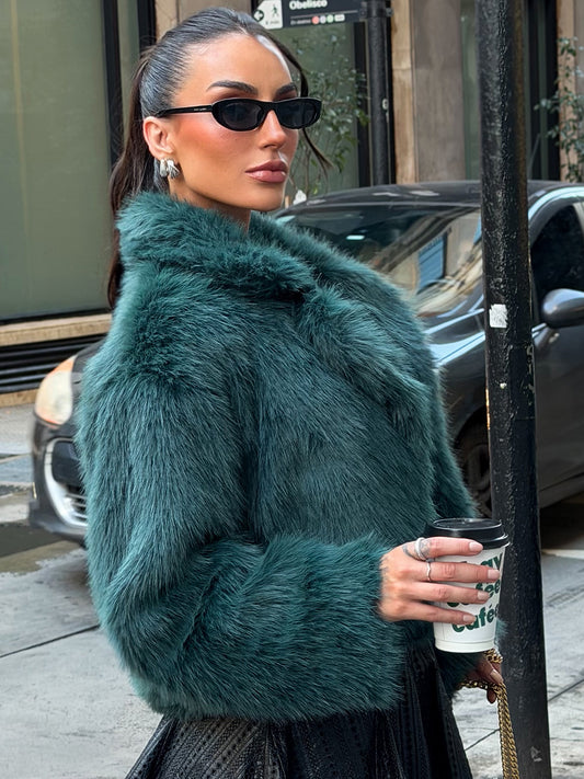 Casaco Faux Fur Verde Petróleo Date