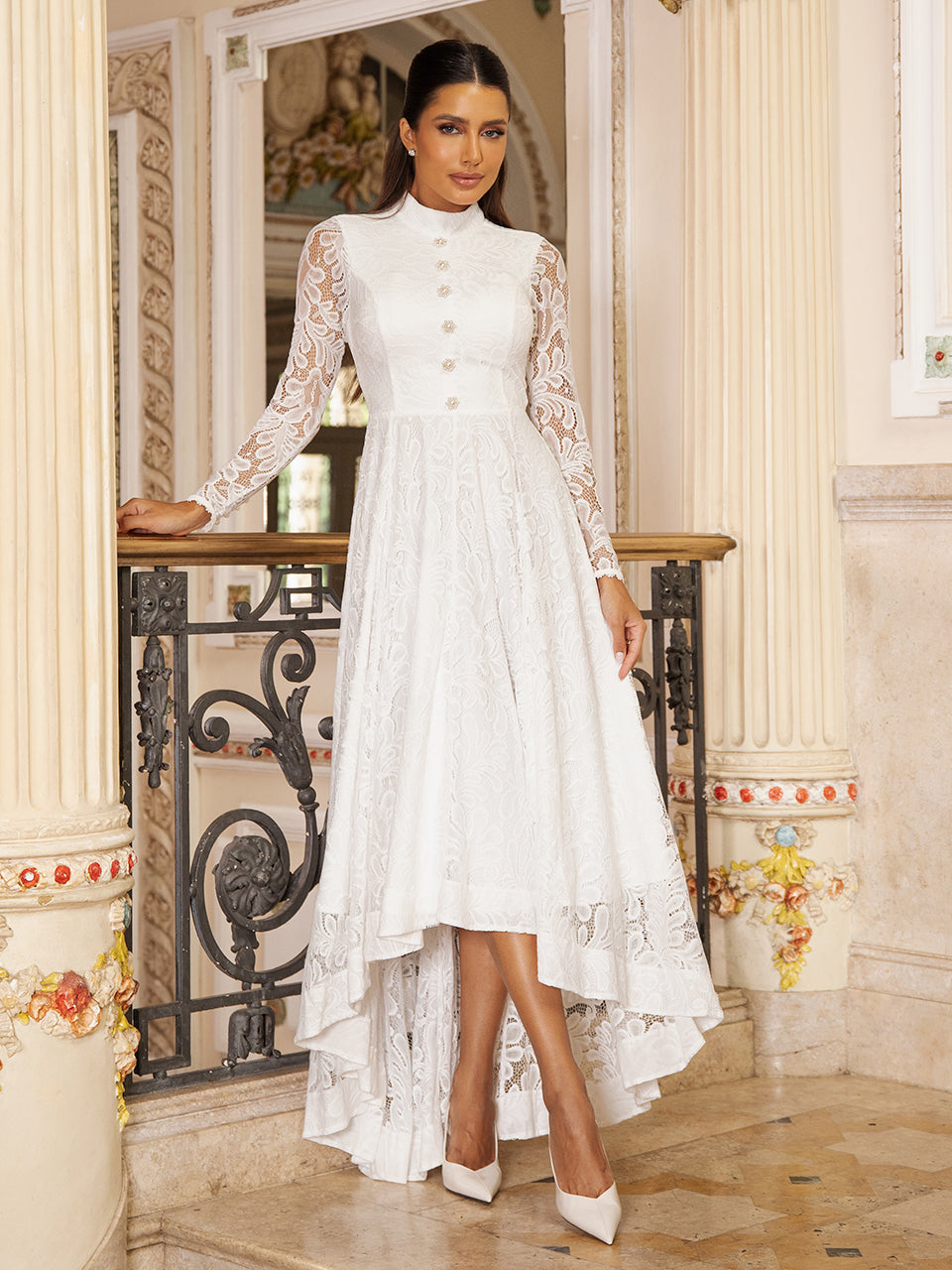 Vestido Mullet de Renda Off White Celestine