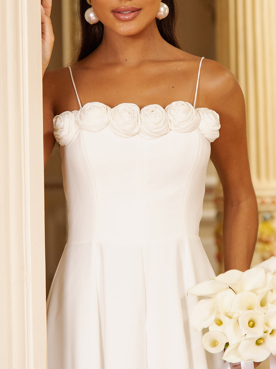 Vestido Midi de Crepe Off White Serafina