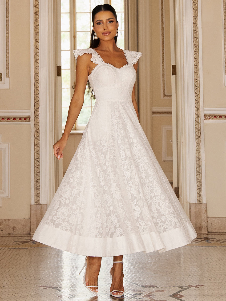 Vestido Midi de Renda Branca Celeste