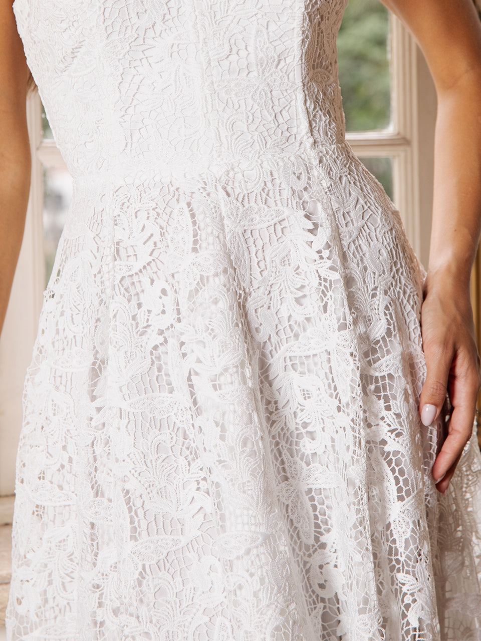 Vestido Midi de Renda Off White Juliette