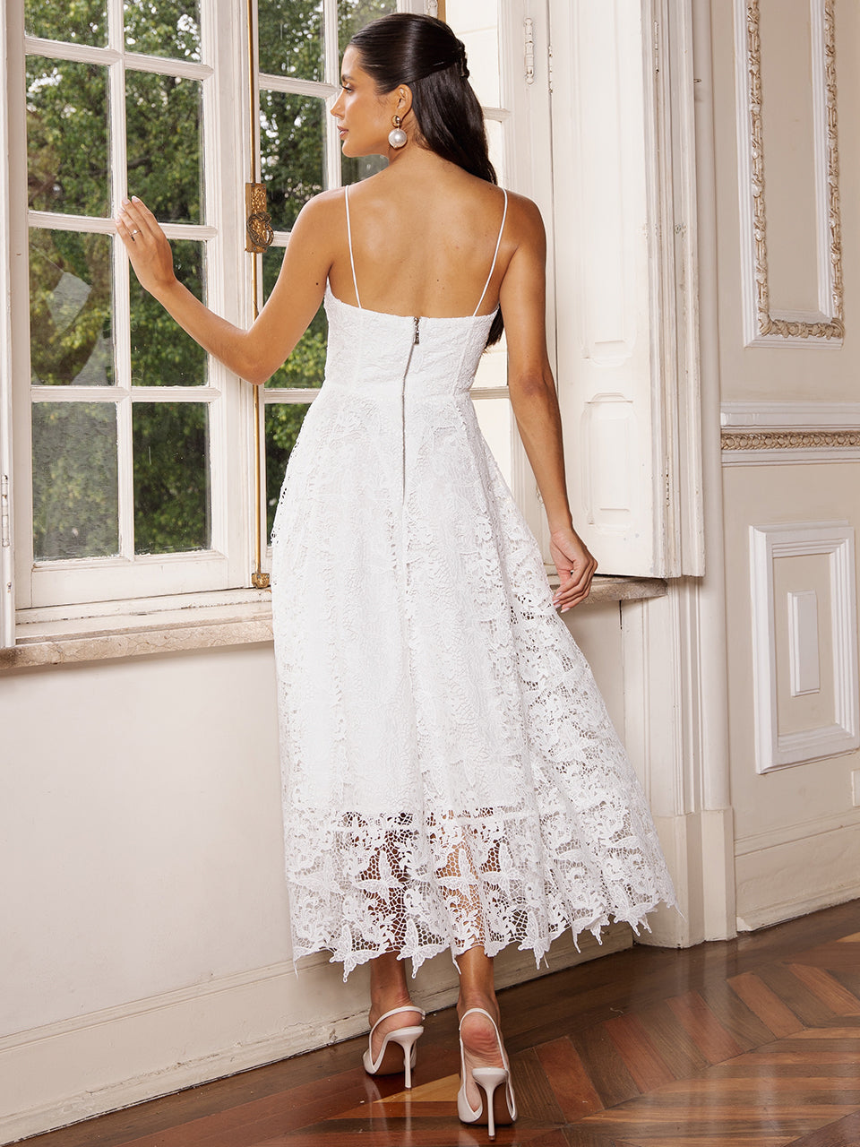 Vestido Midi de Renda Off White Juliette