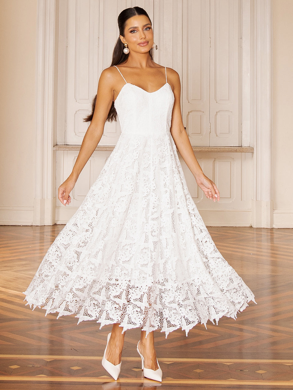 Vestido Midi de Renda Off White Juliette