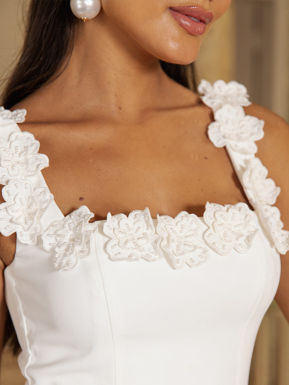 Vestido Midi de Crepe Branco Aurora