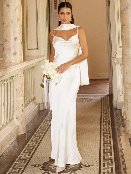 Vestido Longo de Cetim Off White Chiara