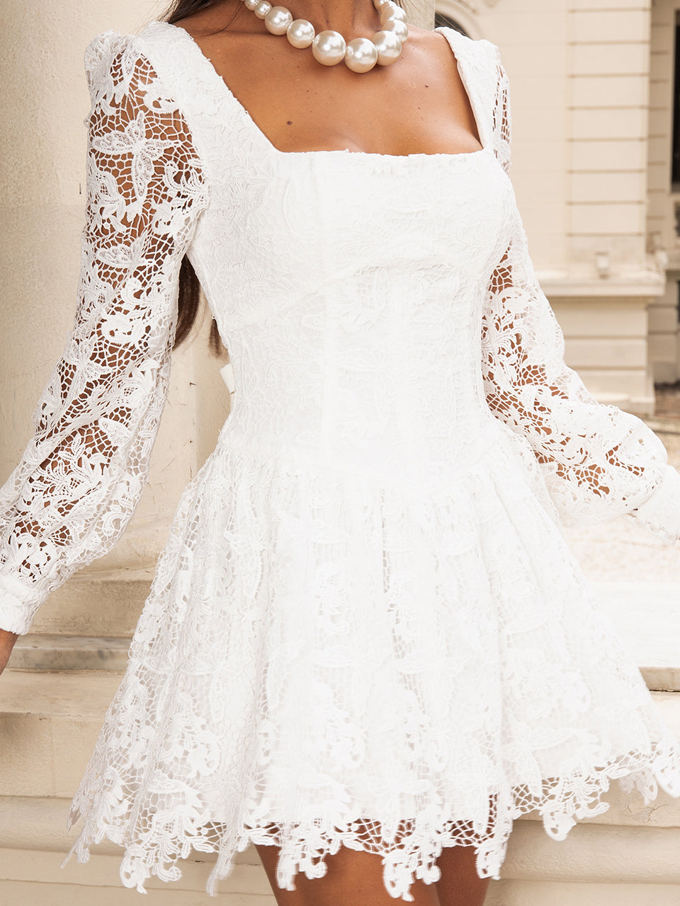 Vestido Curto de Guipir Off White Camille