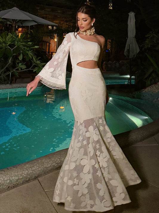 Vestido Midi Off-White de Malha Crochet