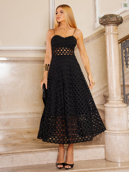 Vestido Midi Renda Laise Preta Lavinia