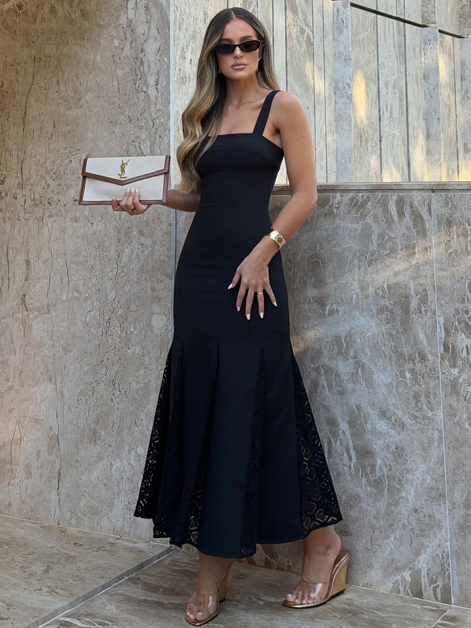 Vestido Riviera Midi Sereia Preto | Limonada Pink