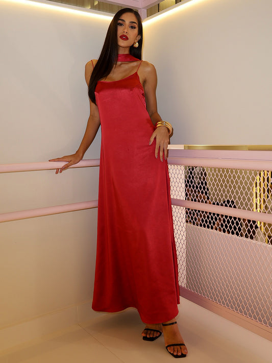 Slip Dress Longo Em Acetinado Gloss Fitzgerald