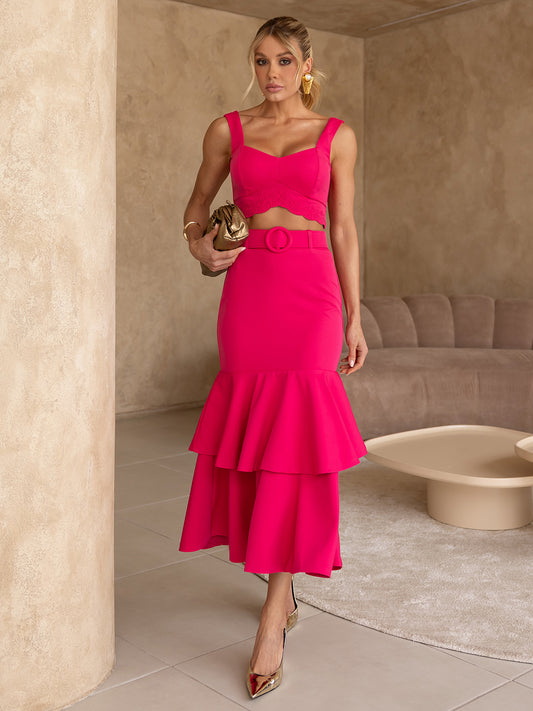 Conjunto Midi em Crepe Pink Compasso
