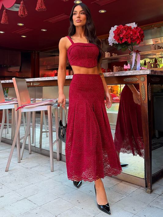 Conjunto Midi Marsala Renda Veludo Mon Amour