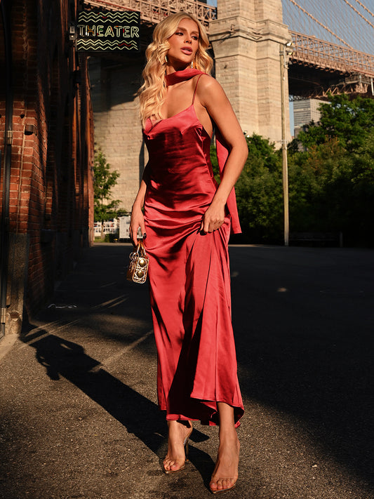 Slip Dress Longo Em Acetinado Gloss Fitzgerald