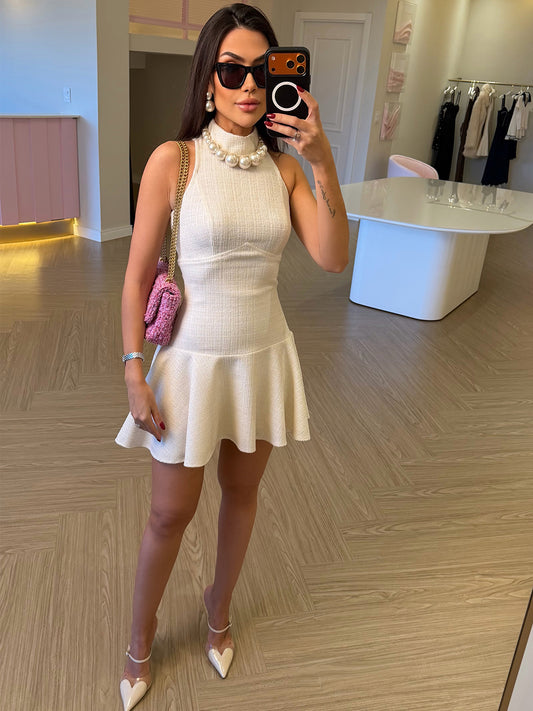Vestido Soft Curto Off White Tweed | Limonada Pink