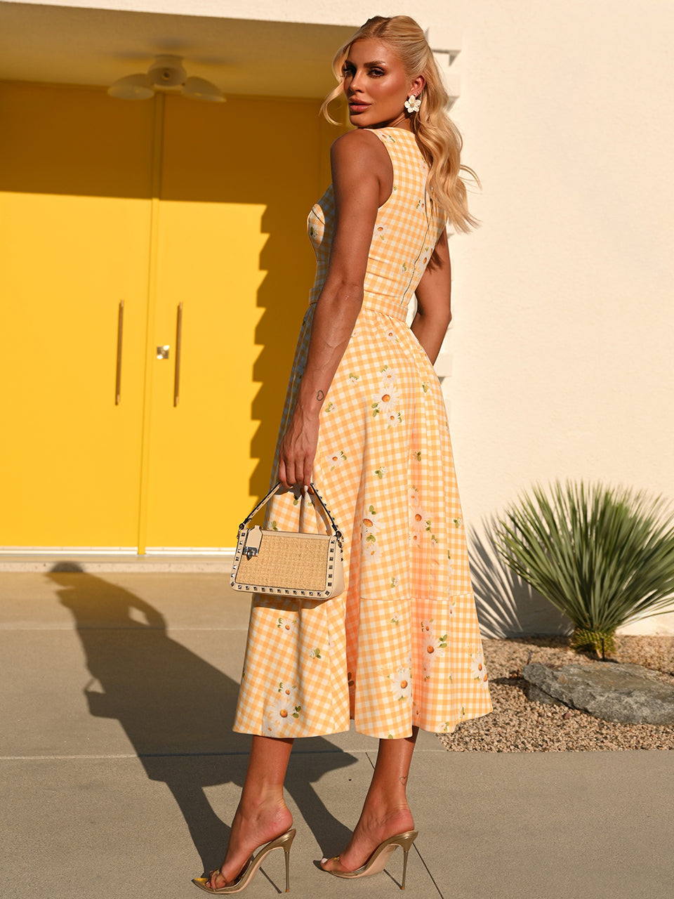Vestido Midi Amarelo Jardim Vichy