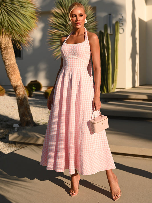 Vestido Midi Rosa Xadrez Pink