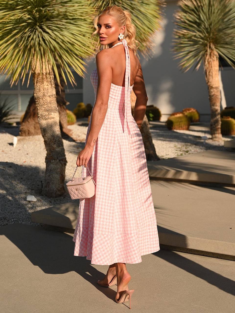Vestido Midi Rosa Xadrez Pink