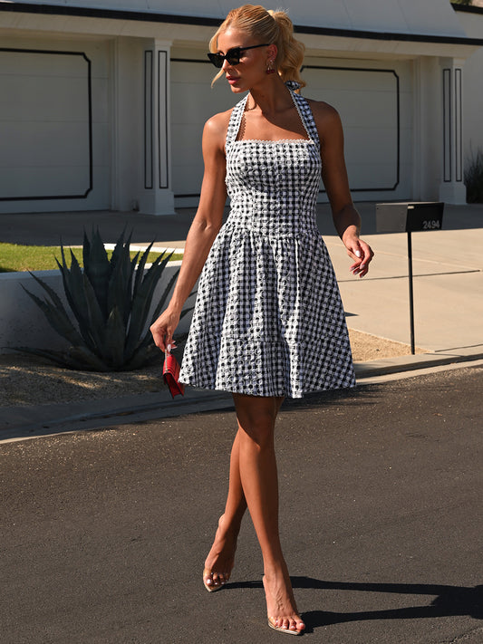 Vestido Curto Preto Xadrez Glam