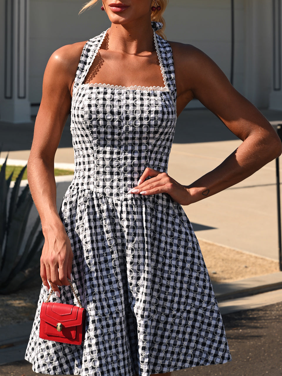 Vestido Curto Preto Xadrez Glam