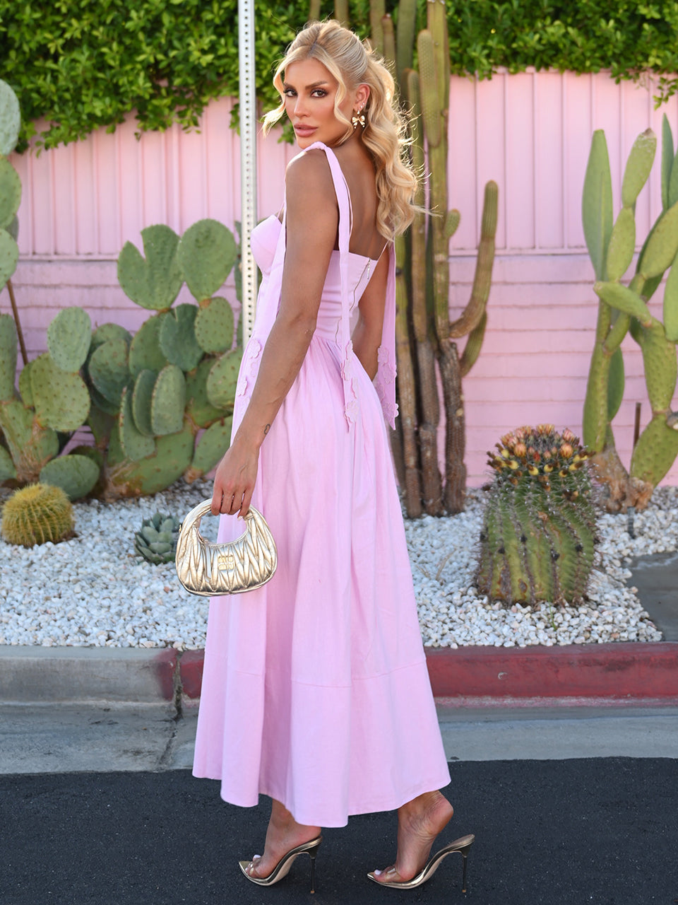Vestido Midi Rosa Laço Bloom