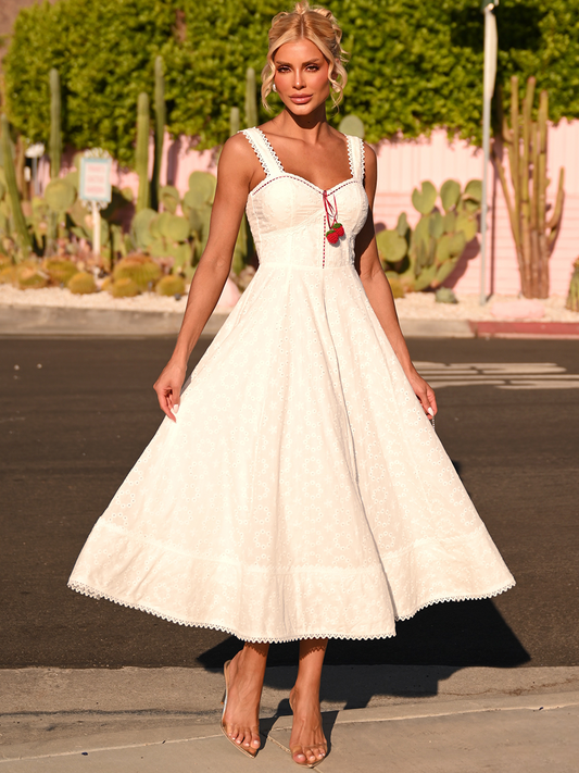 Vestido Midi Off White Morango Bloom