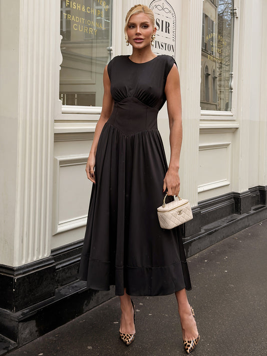 Vestido Midi em Malha e Crepe com Ombreiras by Nicole Rocha