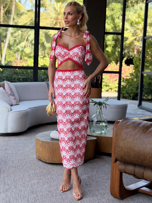 Conjunto Midi de Renda Vermelho Bella di Venezia